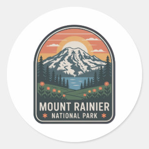 Pegatina Redonda Insignia Vintage del Parque Nacional Mount Rainier