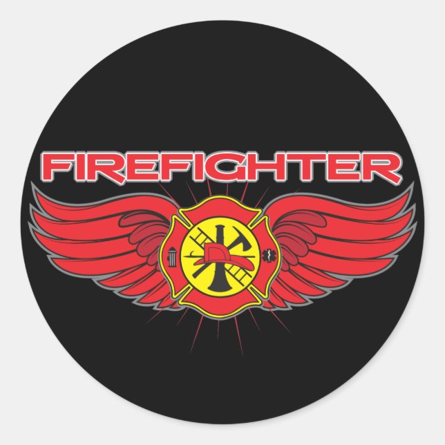 Pegatina Redonda Insignia y alas del bombero (Anverso)