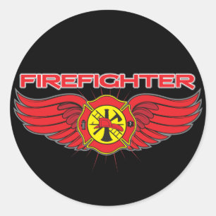 Pegatina Redonda Insignia y alas del bombero