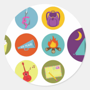 Pegatina Redonda Insignias de camping
