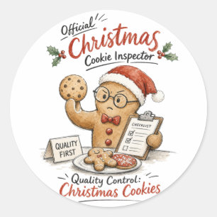 Pegatina Redonda Inspector de Galletas de Navidad Acuarela