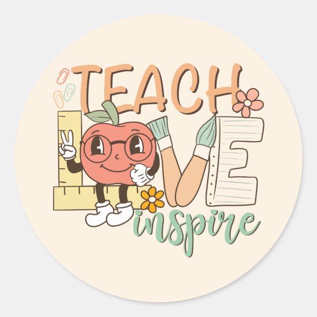 Pegatina Redonda Inspira amor de enseñanza (Anverso)