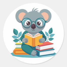 Pegatina Redonda Inspira educación en libros de lectura de Koala