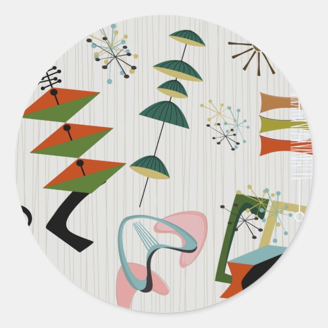 Pegatina Redonda Inspiración atómica de la era retro-ámesis (Anverso)