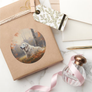 Pegatina Redonda Inspiración de grandes Pirineos en las hojas de ot