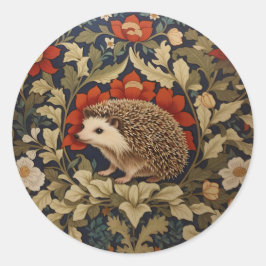 Pegatina Redonda Inspiración de Woodland Hedgehog William Morris
