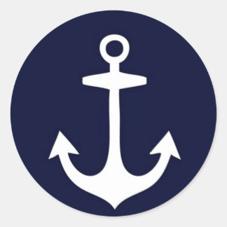 Pegatina Redonda Inspiración náutica azul y blanca