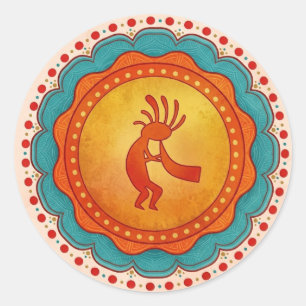 Pegatina Redonda Inspirado en Kokopelli Suroeste