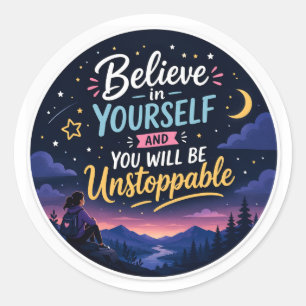 Pegatina Redonda Inspirador Motivacional Cree en Ti Mismo