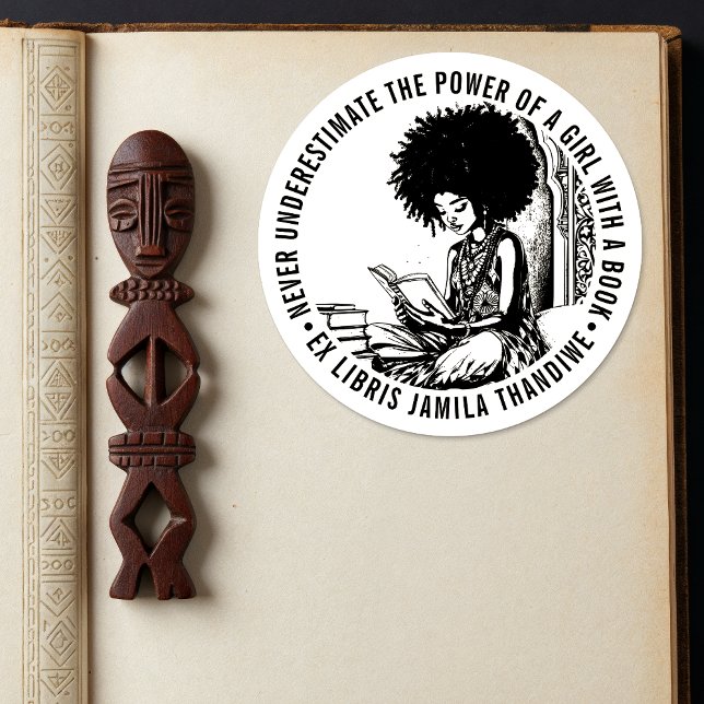 Pegatina Redonda Inspirador "Poder de un Chica" Ex Libris Bookplate (Subido por el creador)