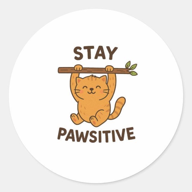 Pegatina Redonda  Inspiring "Stay pawsitive" Quote Print (Anverso)