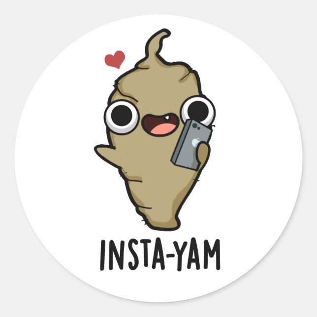 Pegatina Redonda Insta-yam Funny Social Media Veggie Pun (Anverso)