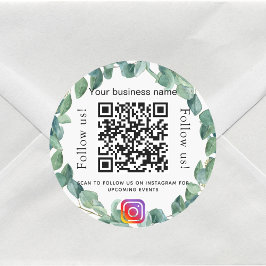 Pegatina Redonda Instagram de código qr de Eucalyptus greenery busi
