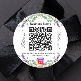 Pegatina Redonda Instagram de código qr de Lavender violet floral b
