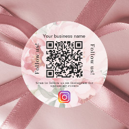 Pegatina Redonda Instagram de código qr de nombre de negocio floral