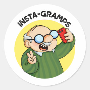 Pegatina Redonda Instagram Funny Social Media Grandpa Pun