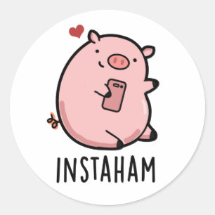 Pegatina Redonda Instaham Funny Social Media Pig Pun