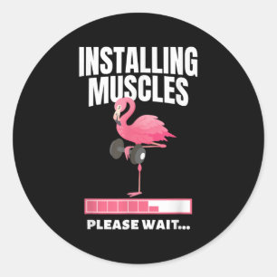 Pegatina Redonda Instalación De Músculos Flamingo Ejercicio De Fitn