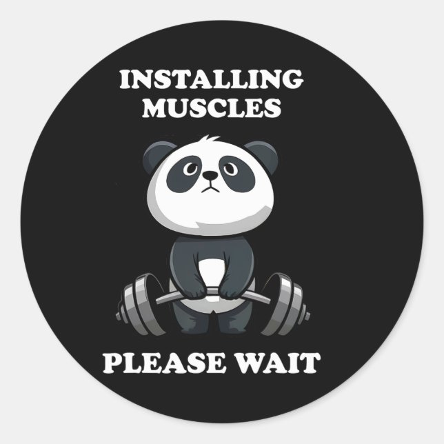Pegatina Redonda Instalación de Músculos Por Favor Esperar El Cuerp (Anverso)