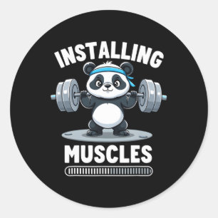 Pegatina Redonda Instalar músculos Por Favor Espere Panda Gym Barbe
