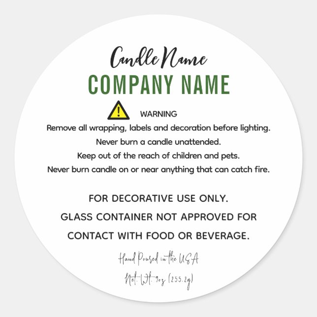 Pegatina Redonda Instrucción de advertencia de vela (Anverso)