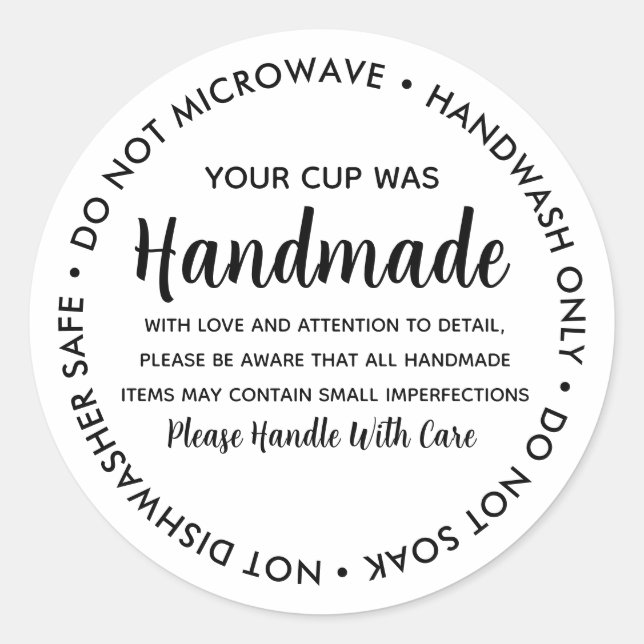 Pegatina Redonda Instrucción para el cuidado de bebidas de la copa  (Anverso)