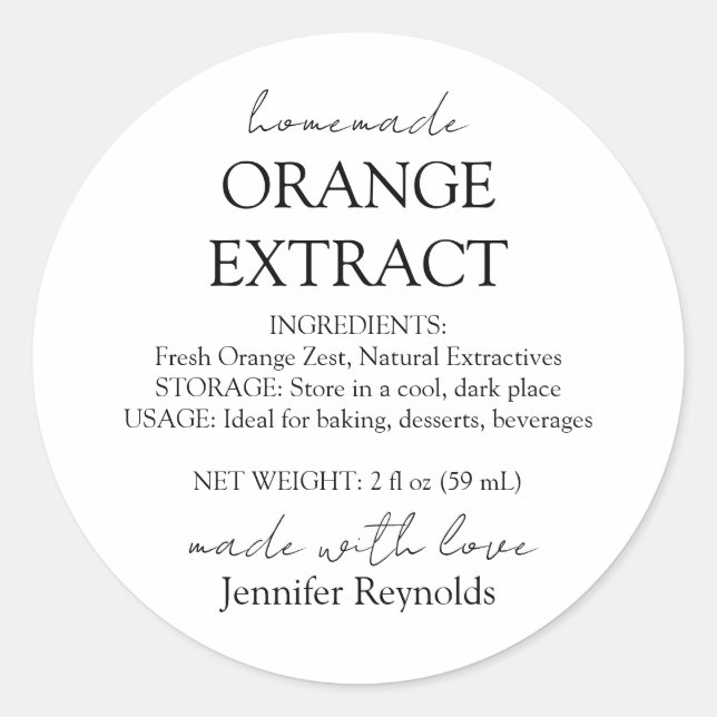 Pegatina Redonda Instrucciones para botella de extracto de naranja  (Anverso)