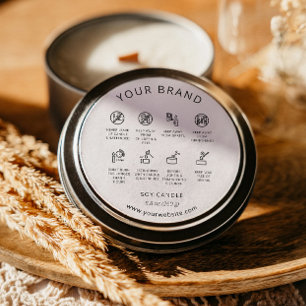 Pegatina Redonda Instrucciones para el cuidado de las velas con eti