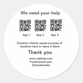 Pegatina Redonda Instrucciones para la recolección de donaciones: a