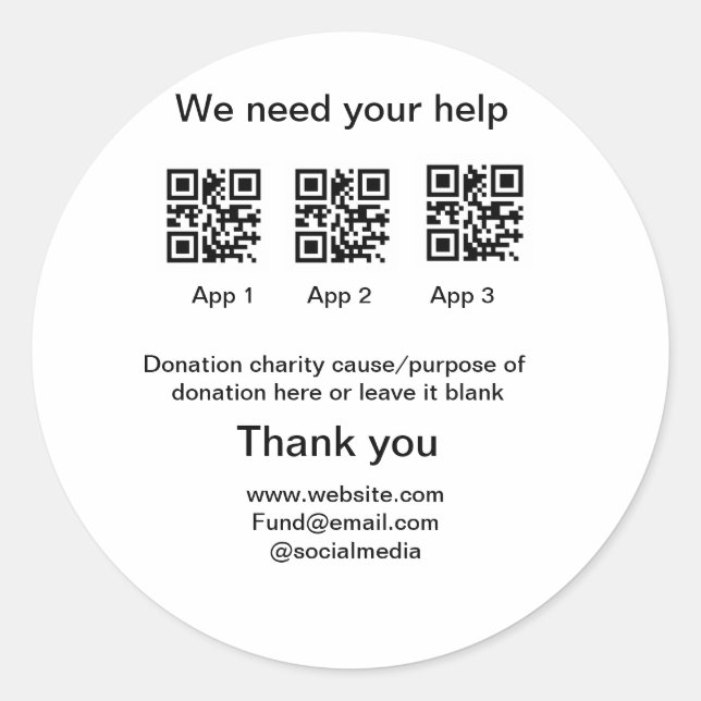 Pegatina Redonda Instrucciones para la recolección de donaciones: a (Anverso)