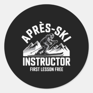 Pegatina Redonda Instructor de Apres Ski Esquiando Snowboarding Esq