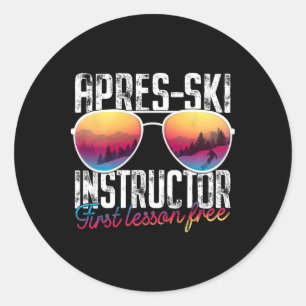 Pegatina Redonda Instructor de Apres Ski Primera Lección Gratis Gaf