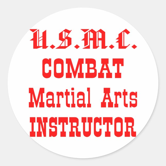 Pegatina Redonda Instructor de Artes Marciales de Combate USMC (Anverso)