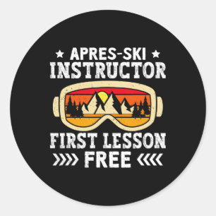 Pegatina Redonda Instructor de esquí y après-ski Primera lección gr