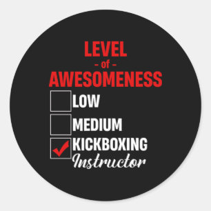 Pegatina Redonda Instructor de Kickboxing Nivel de Impresionante Me