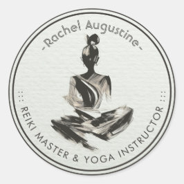 Pegatina Redonda Instructor de Yoga Lotus Meditation Pose Brushstro