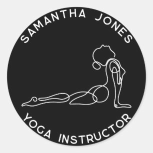 Pegatina Redonda Instructor de yoga yogi pose estudio moderno negoc