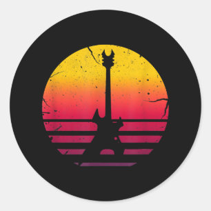 Pegatina Redonda Instrumento Guitar Sunset Electric Rock Music Love