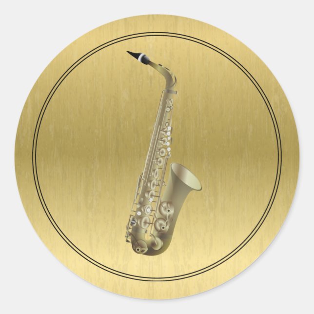 Pegatina Redonda Instrumento saxofónico (Anverso)
