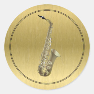 Pegatina Redonda Instrumento saxofónico