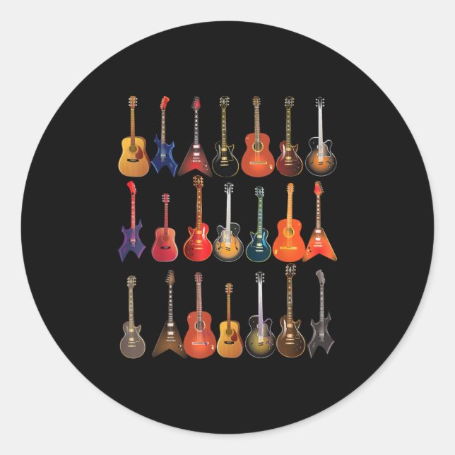 Pegatina Redonda Instrumentos Musicales Cute Guitar Rock Y Roll Gif (Anverso)