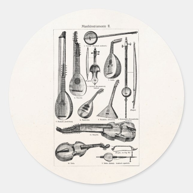 Pegatina Redonda Instrumentos musicales de cuerdas Cello de violín  (Anverso)