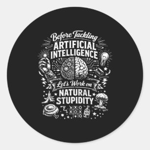 Pegatina Redonda inteligencia artificial estupidez natural antes