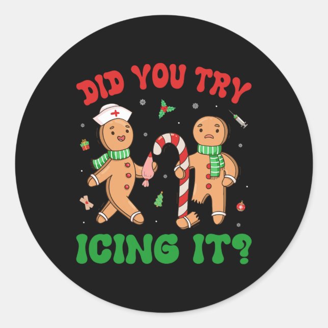Pegatina Redonda ¿Intentó Igarlo Navidades Retro Gingerbread N (Anverso)