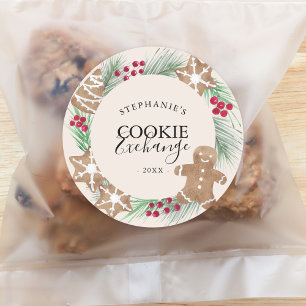 Pegatina Redonda Intercambio de Galletas de Acuarela Personalizadas