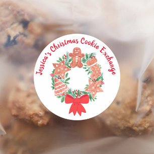 Pegatina Redonda Intercambio de galletas de jengibre de Navidad