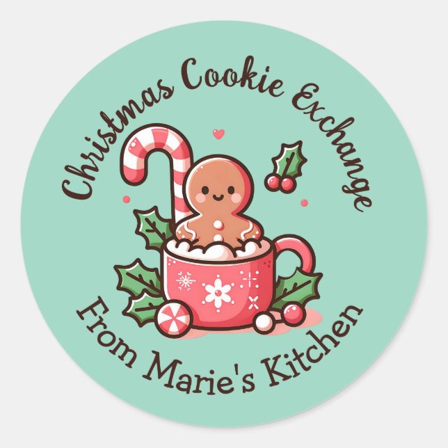 Pegatina Redonda Intercambio de Galletas de Navidad Editable (Anverso)