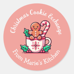 Pegatina Redonda Intercambio de Galletas de Navidad Personalizables