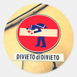 Pegatina Redonda Interesante y divertida señal de calle en Florenci