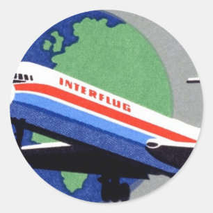 Pegatina Redonda INTERFLUG - Aerolínea nacional de DDR, Alemania Or